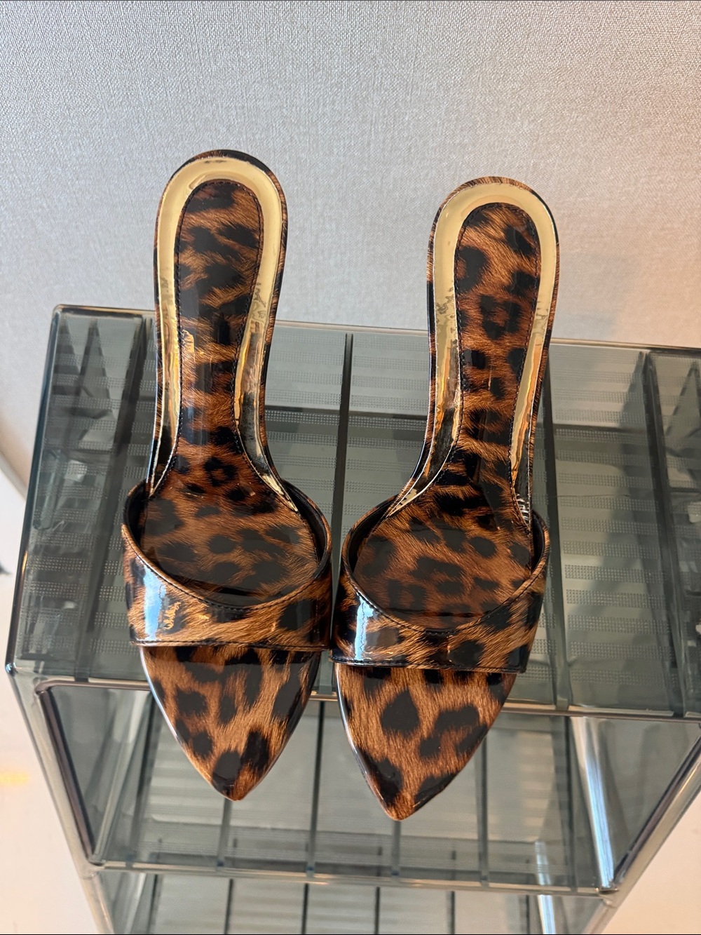 Leopard Print Pointed-Toe Slide Mules - Brown/Black